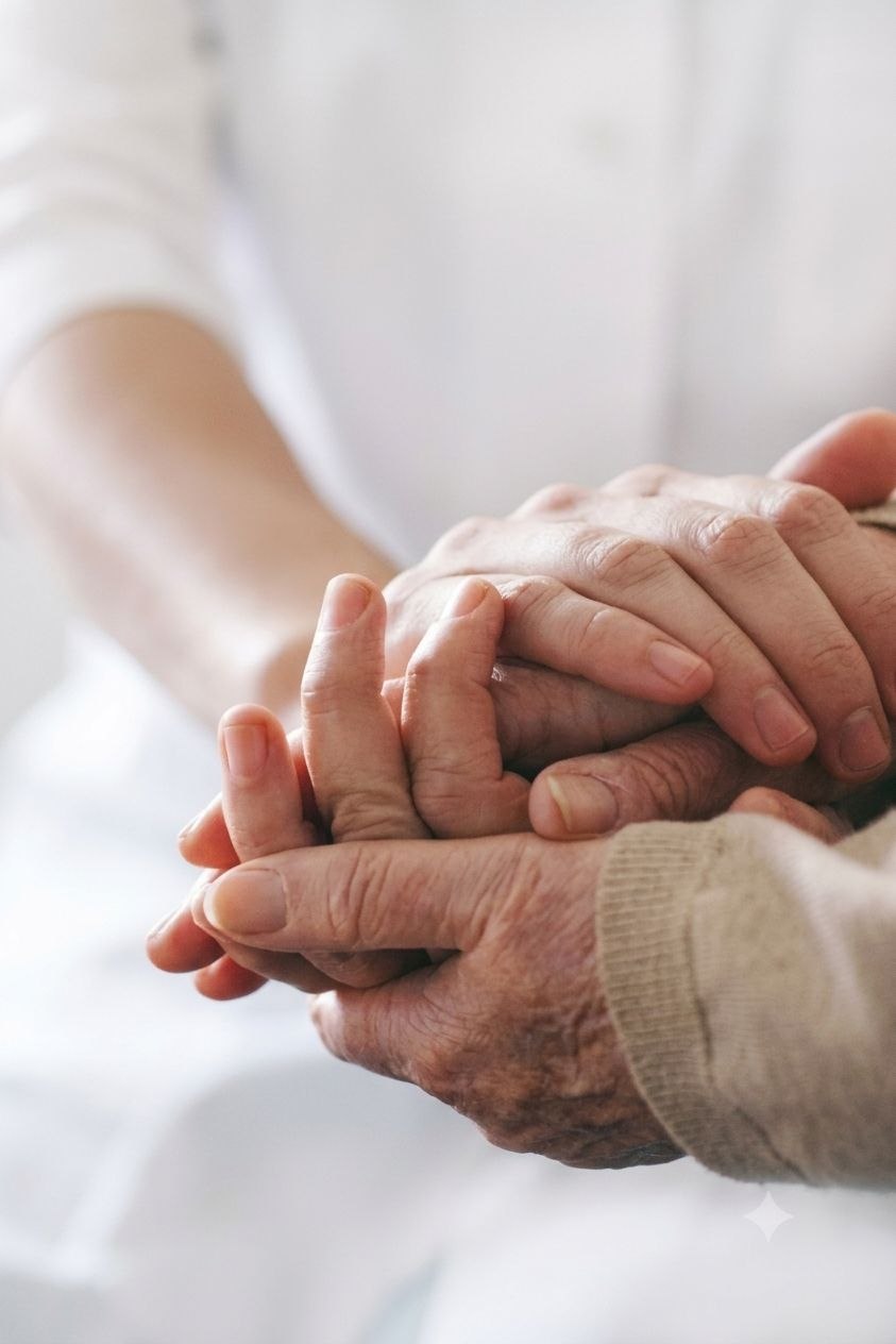 Mãos oferecendo cuidado e acolhimento